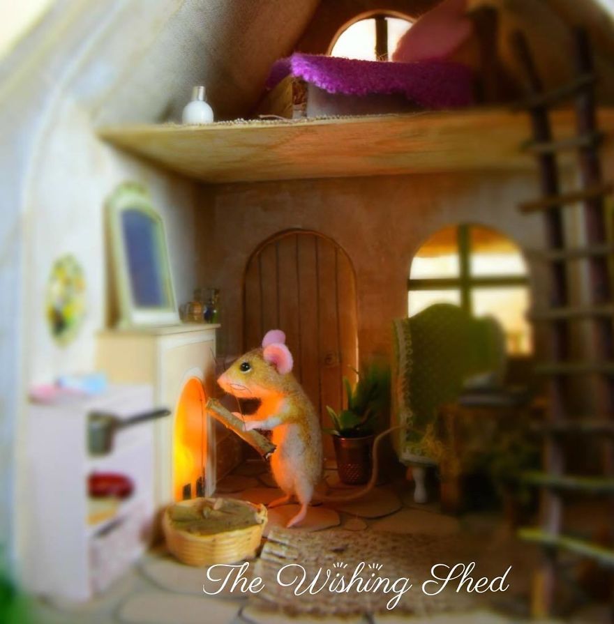 My Teenage Daughter Built Me A Custom Wooden Theatre Box So I Could Build Dreamy 3D Art Work Scenes From My Needle Felted Creations