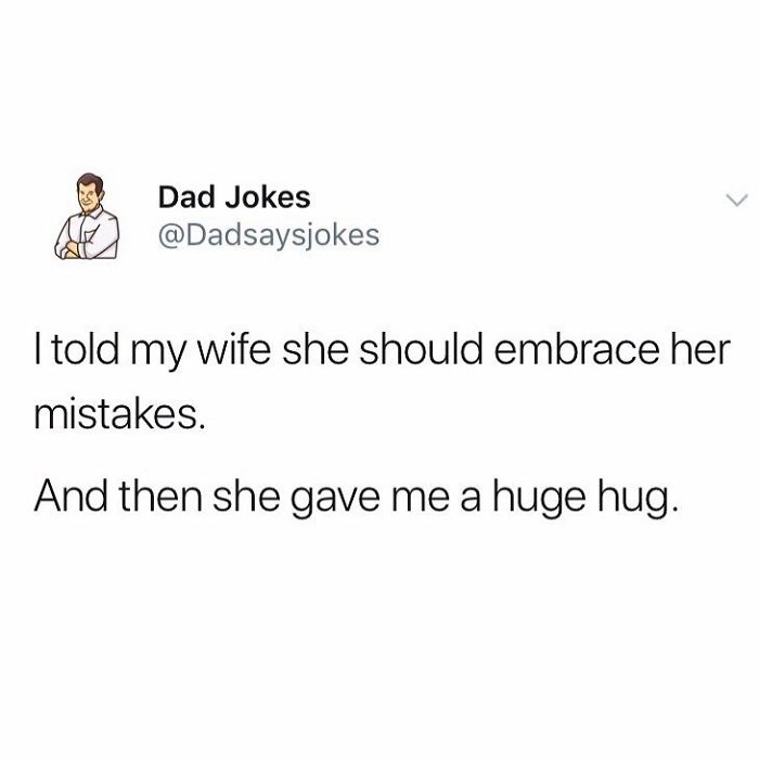 Dad joke post about embracing mistakes with humorous punchline, shared by an Instagram account.