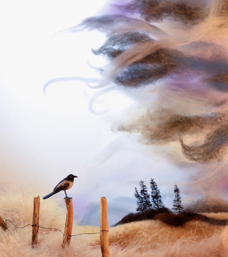 My Teenage Daughter Built Me A Custom Wooden Theatre Box So I Could Build Dreamy 3D Art Work Scenes From My Needle Felted Creations