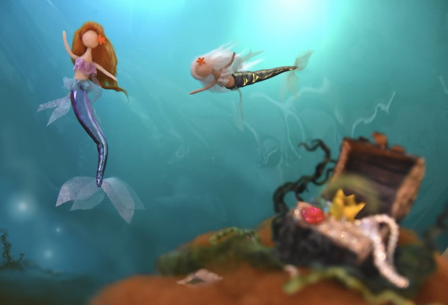 My Teenage Daughter Built Me A Custom Wooden Theatre Box So I Could Build Dreamy 3D Art Work Scenes From My Needle Felted Creations