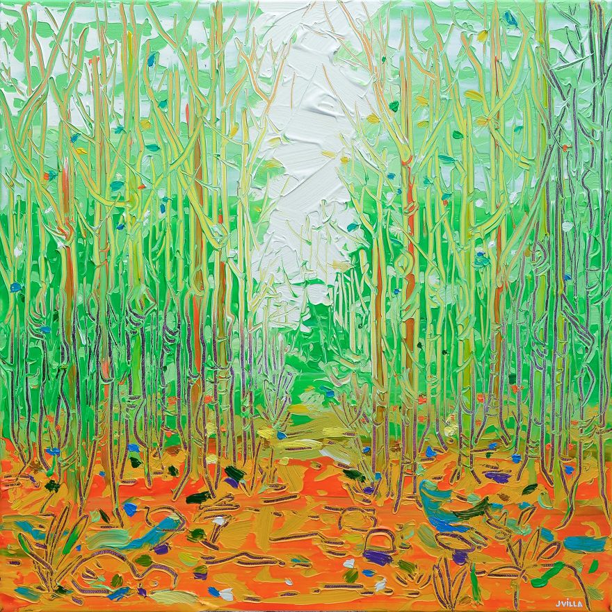 I Paint Tall Trees Paintings Using Sgraffito Technique