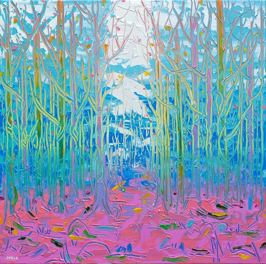 I Paint Tall Trees Paintings Using Sgraffito Technique