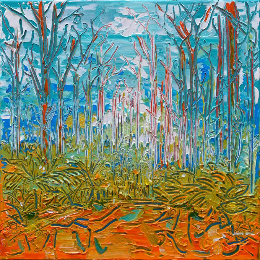 I Paint Tall Trees Paintings Using Sgraffito Technique