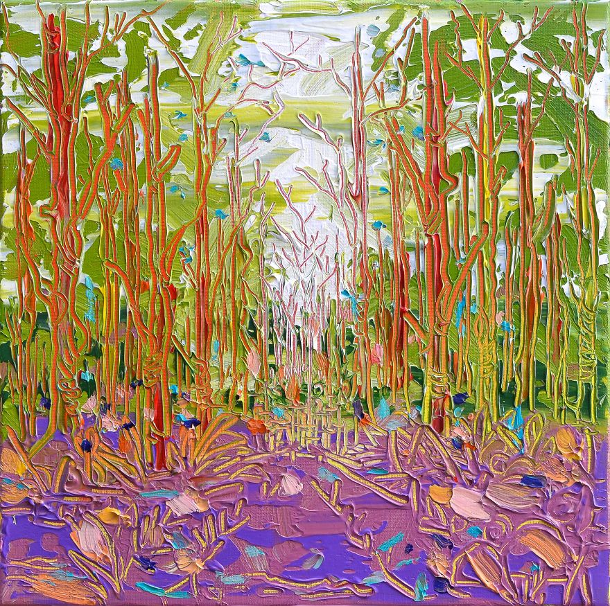 I Paint Tall Trees Paintings Using Sgraffito Technique