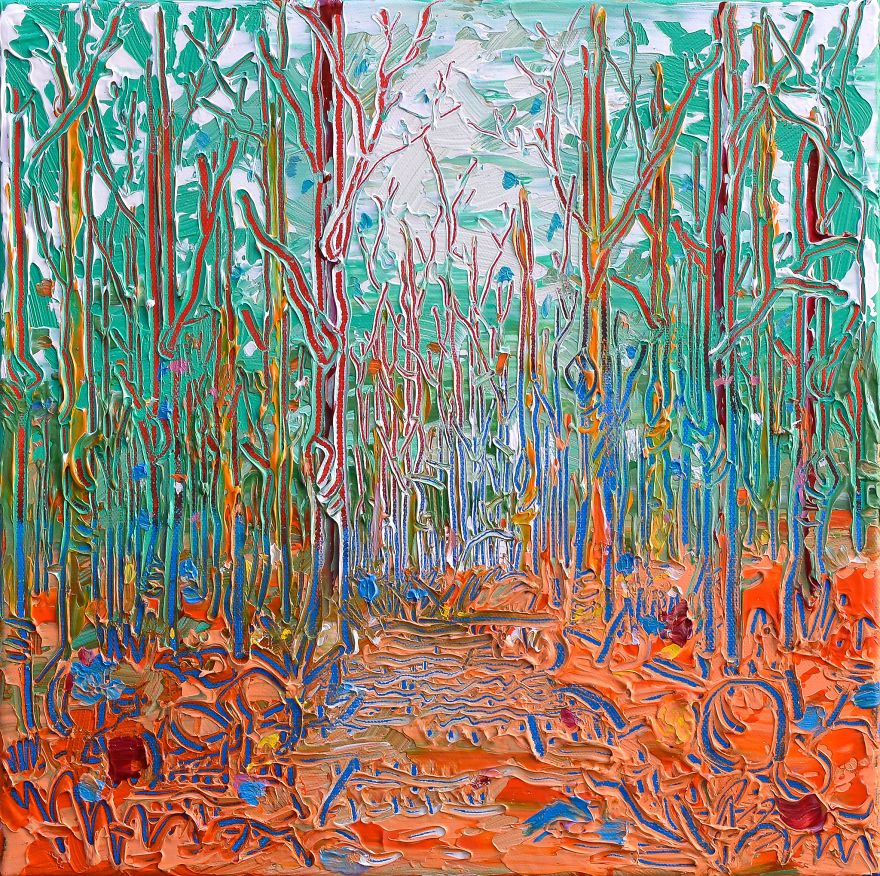 I Paint Tall Trees Paintings Using Sgraffito Technique