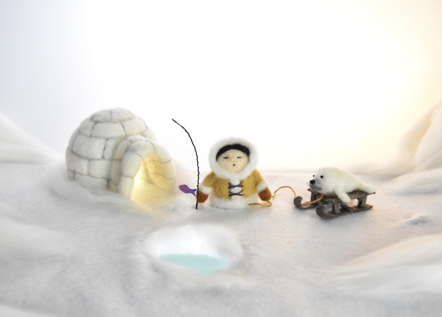 My Teenage Daughter Built Me A Custom Wooden Theatre Box So I Could Build Dreamy 3D Art Work Scenes From My Needle Felted Creations