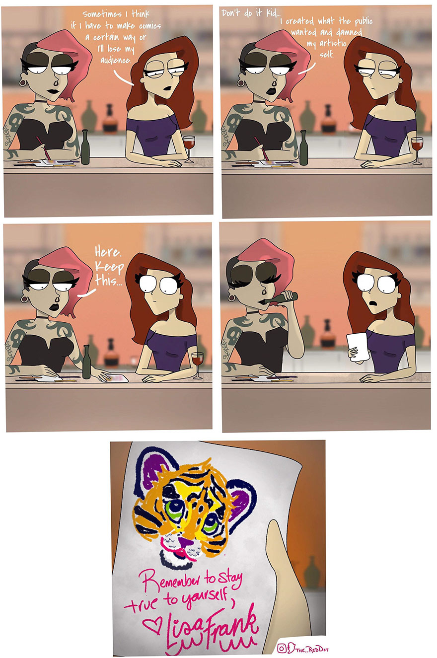 Two women discussing comics at a bar in a 4-panel inappropriate comic from new comics collection.