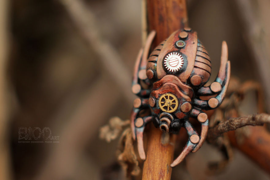 Steampunk Spiders Made Of Polymer Clay