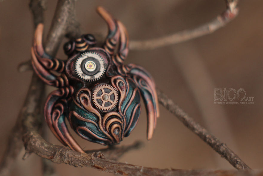 Steampunk Spiders Made Of Polymer Clay