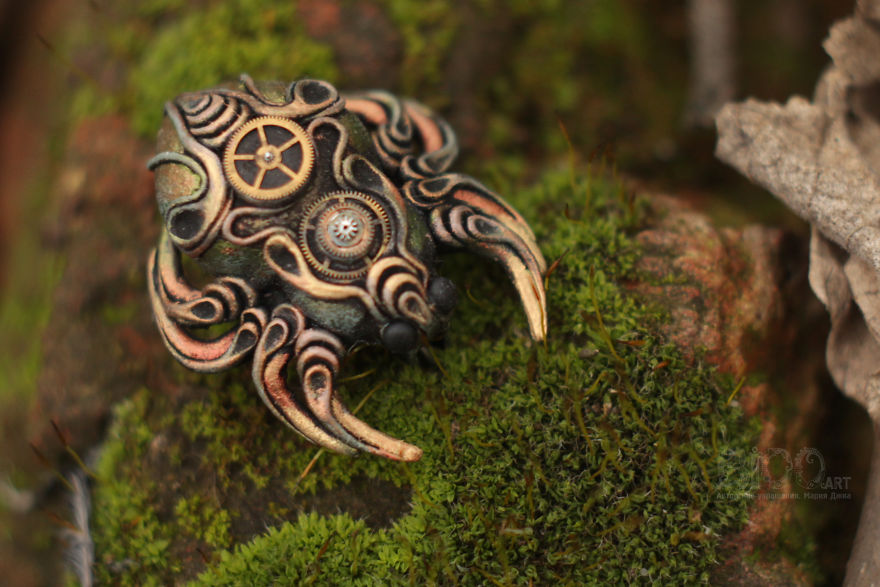 Steampunk Spiders Made Of Polymer Clay