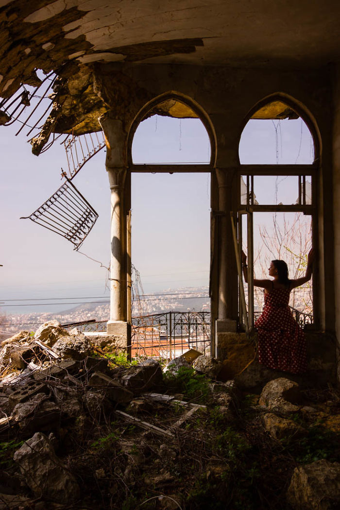 Model Poses Within The War Torn Abandoned Ruins Of Lebanon