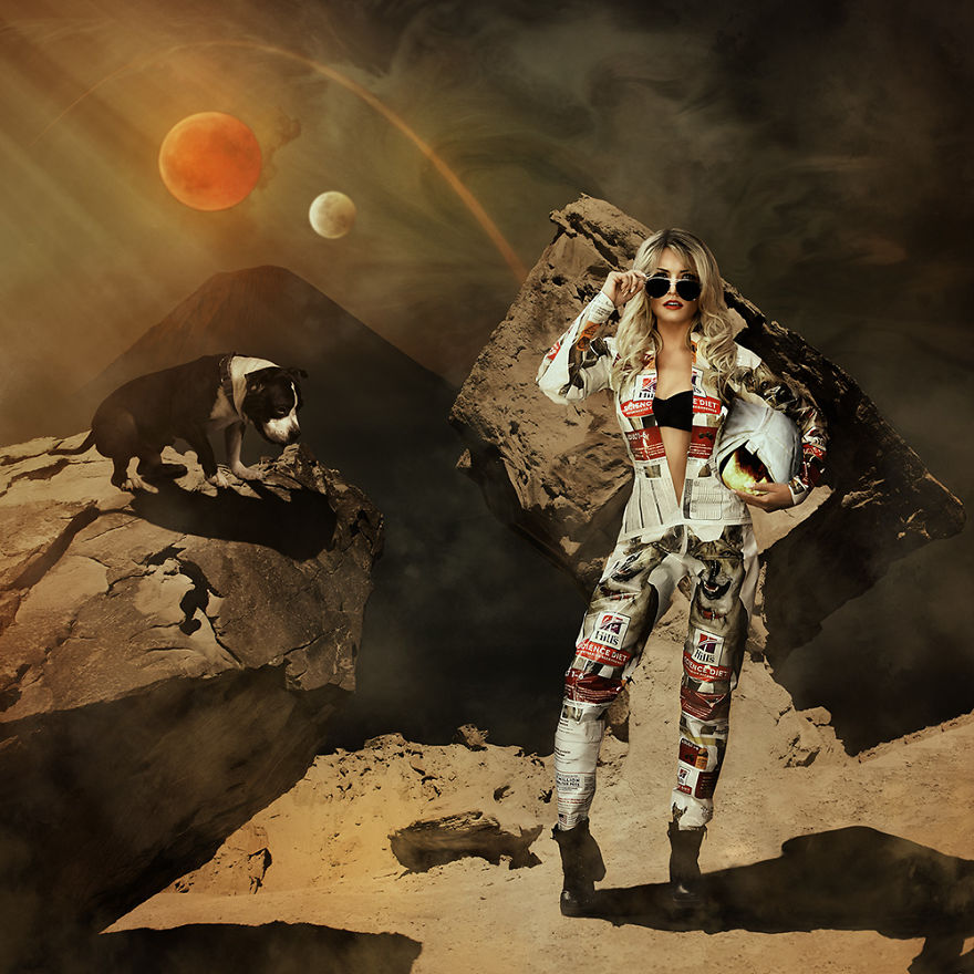 Scarlet Begonias In A Dog Food Bag Spacesuit