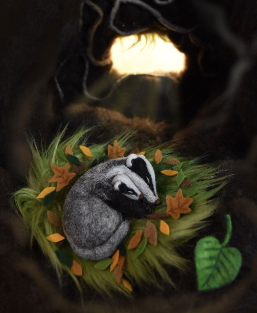 My Teenage Daughter Built Me A Custom Wooden Theatre Box So I Could Build Dreamy 3D Art Work Scenes From My Needle Felted Creations