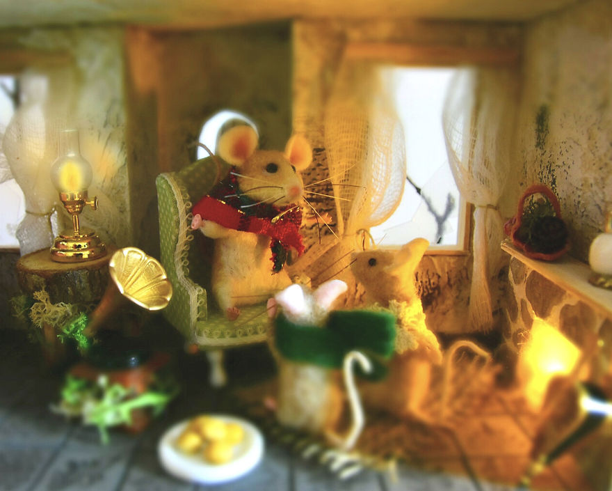 My Teenage Daughter Built Me A Custom Wooden Theatre Box So I Could Build Dreamy 3D Art Work Scenes From My Needle Felted Creations