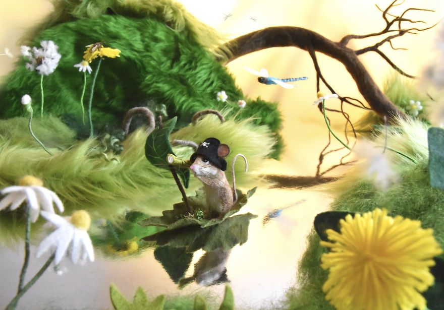 My Teenage Daughter Built Me A Custom Wooden Theatre Box So I Could Build Dreamy 3D Art Work Scenes From My Needle Felted Creations