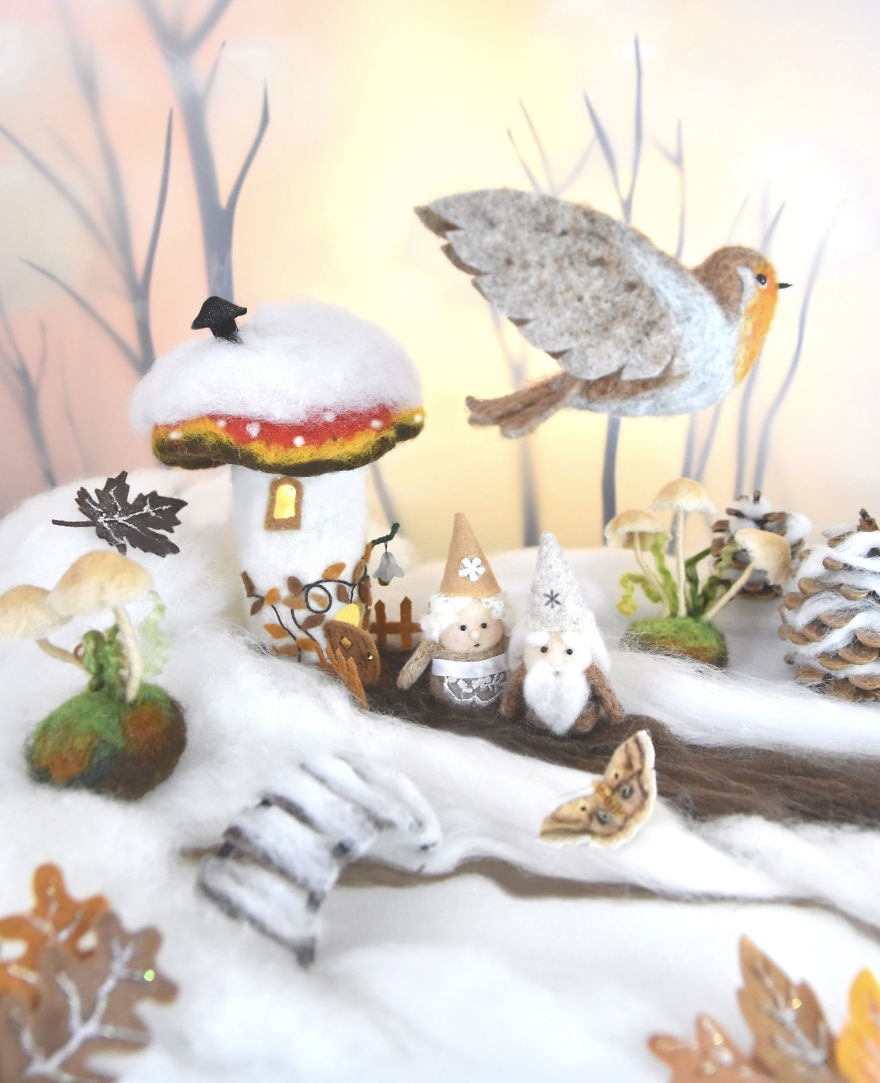 My Teenage Daughter Built Me A Custom Wooden Theatre Box So I Could Build Dreamy 3D Art Work Scenes From My Needle Felted Creations