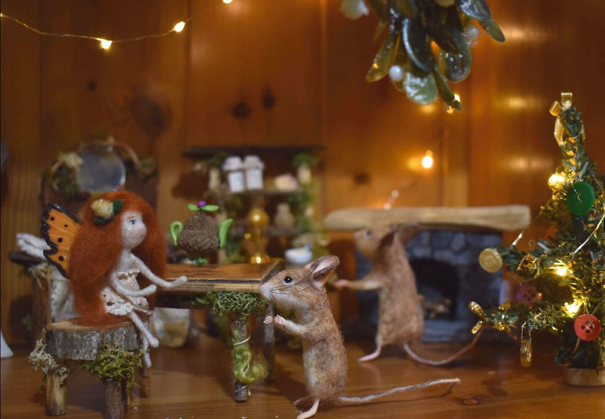 My Teenage Daughter Built Me A Custom Wooden Theatre Box So I Could Build Dreamy 3D Art Work Scenes From My Needle Felted Creations