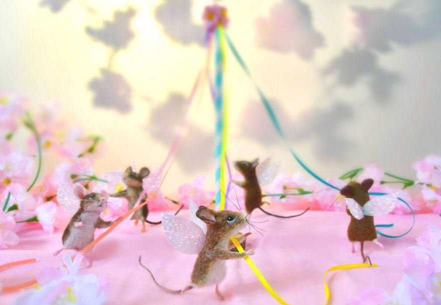 My Teenage Daughter Built Me A Custom Wooden Theatre Box So I Could Build Dreamy 3D Art Work Scenes From My Needle Felted Creations