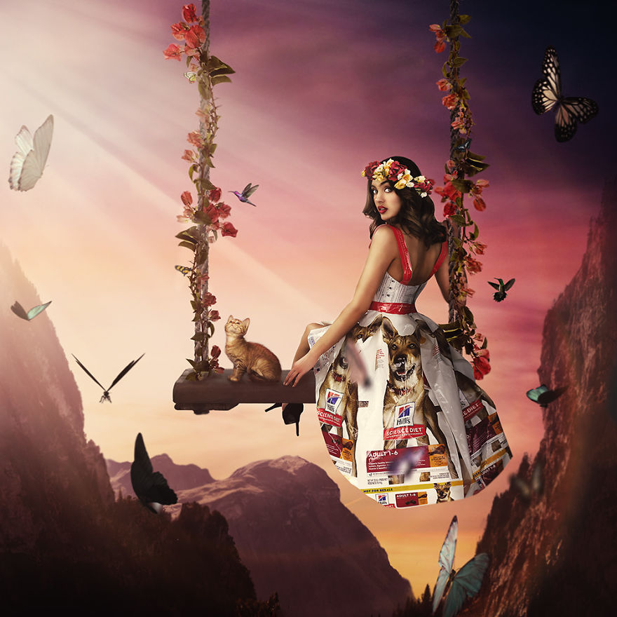 Easton Bradley In Dog Food Bag High Low Belted Cocktail Dress