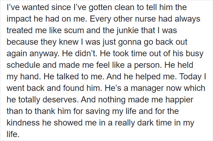 After Recovering From Heroin Addiction This Woman Finds The Only Nurse Who Was Kind To Her To Thank Him