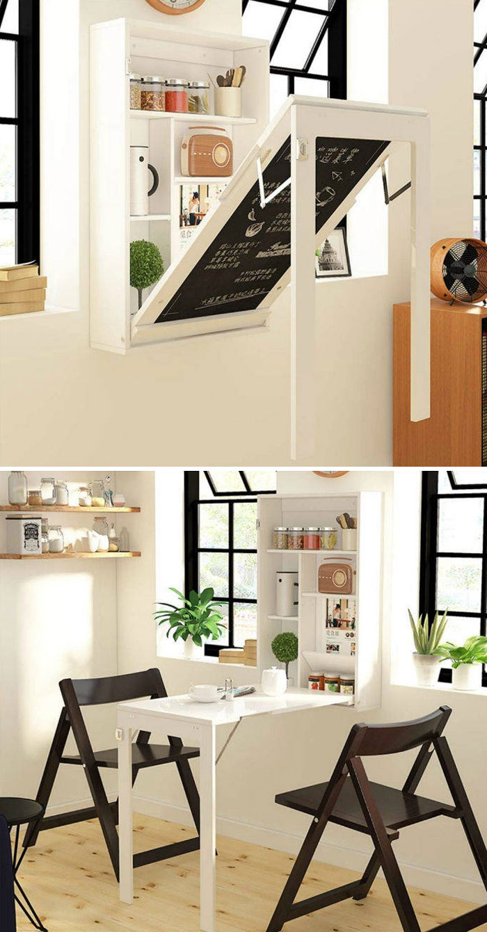 Fold Out Table That Has Storage Inside And A Blackboard Outside
