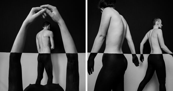 I Create An Abstract Illusion Using Only Black And White Bodypainting