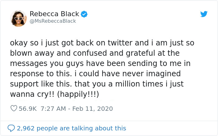 A Very Grown Up Rebecca Black Celebrates The 9-Year Anniversary Of "Friday" By Sharing An Emotional Message A Very Grown Up Rebecca Black Celebrates The 9-Year Anniversary Of "Friday" By Sharing An Emotional Message