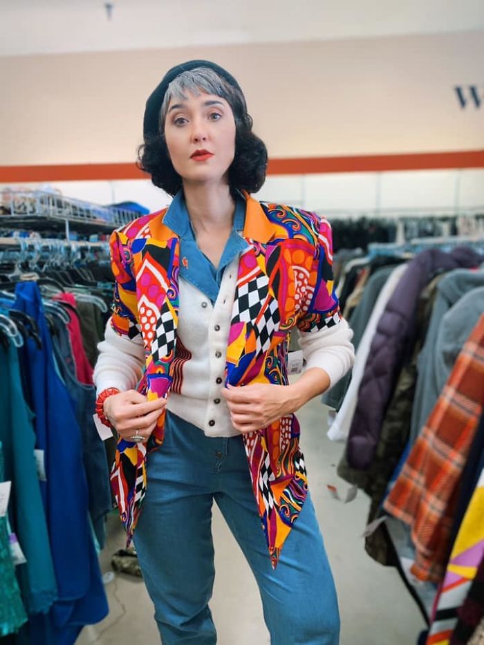 This Extreme Patterned Short Sleeved Power Blazer With Built-In Buff Shoulder Pads Was Made In Italy And Even Though I Seriously Considered Bringing It Home, It Stayed At The Glendora Goodwill. Ciao, Baby