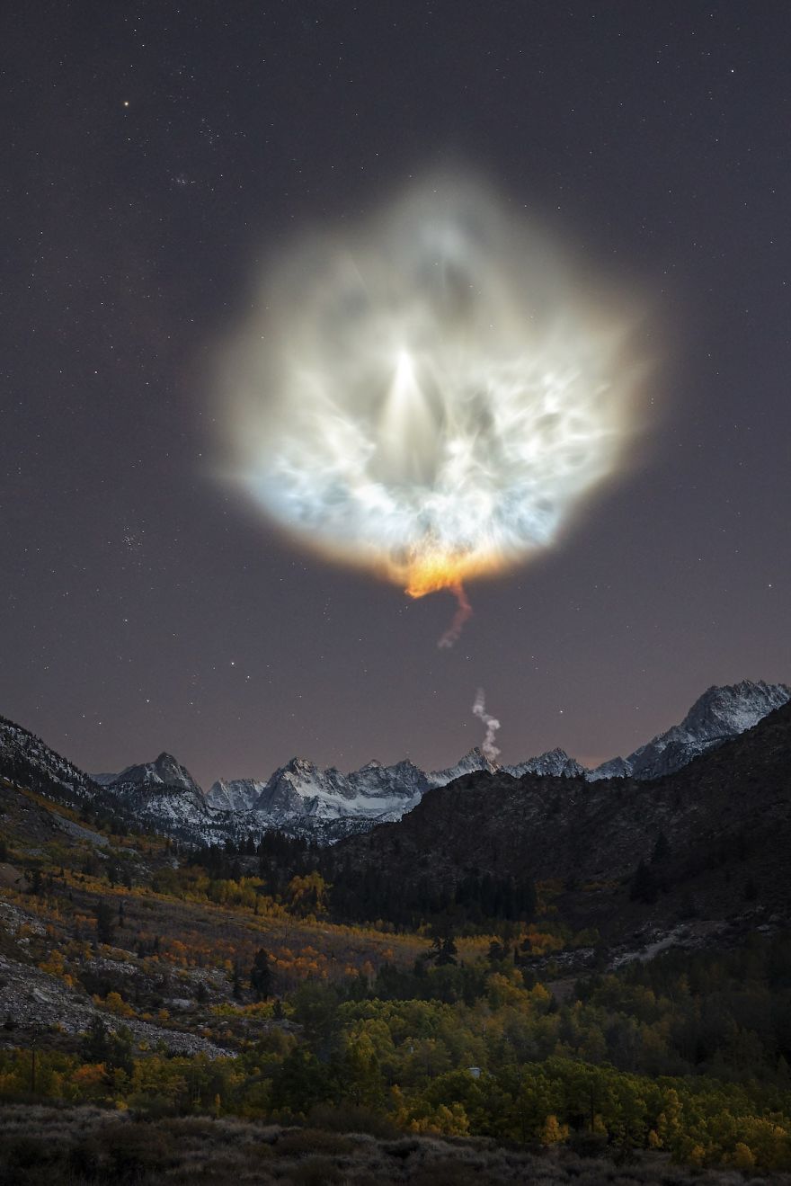 The Heavenly Cloud Award: Pacex Rocket Exhaust Plume, Sierra Nevada, California, USA By Brandon Yoshizawa
