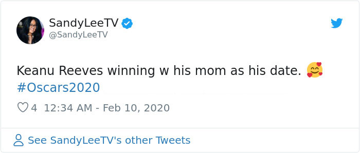 Keanu Reeves Steals The Red Carpet Show At The Oscars By Bringing His Mother As His Date