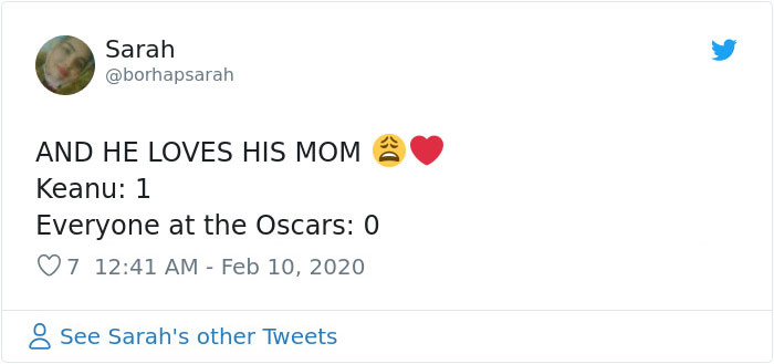 Keanu Reeves Steals The Red Carpet Show At The Oscars By Bringing His Mother As His Date