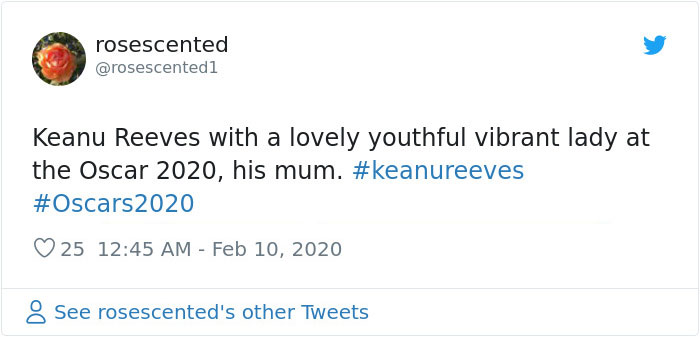 Keanu Reeves Steals The Red Carpet Show At The Oscars By Bringing His Mother As His Date