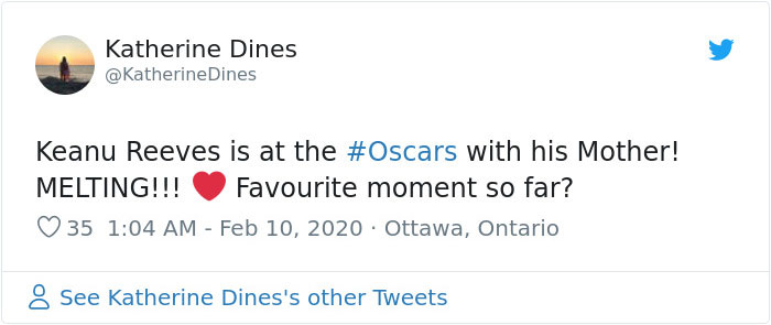 Keanu Reeves Steals The Red Carpet Show At The Oscars By Bringing His Mother As His Date