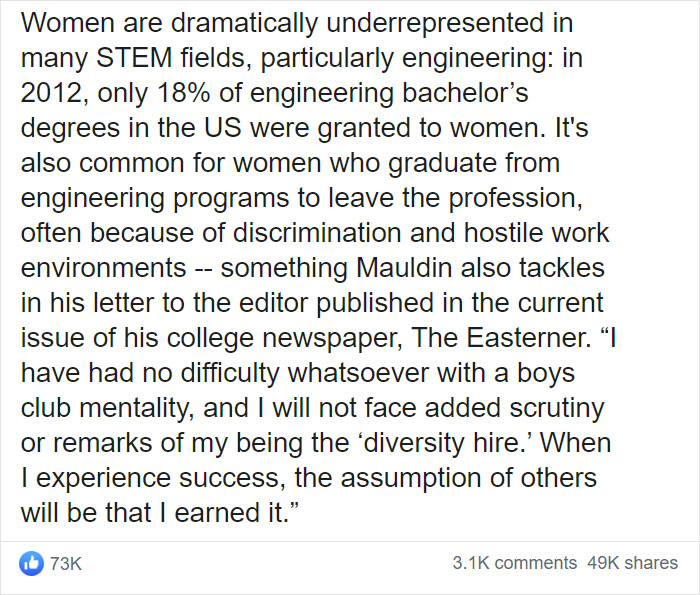 Male Engineering Student Calmly Explains Why Female Classmates Aren't His Equals Male Engineering Student Calmly Explains Why Female Classmates Aren't His Equals
