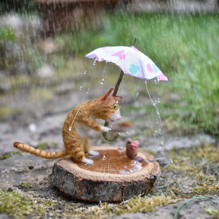 My Teenage Daughter Built Me A Custom Wooden Theatre Box So I Could Build Dreamy 3D Art Work Scenes From My Needle Felted Creations