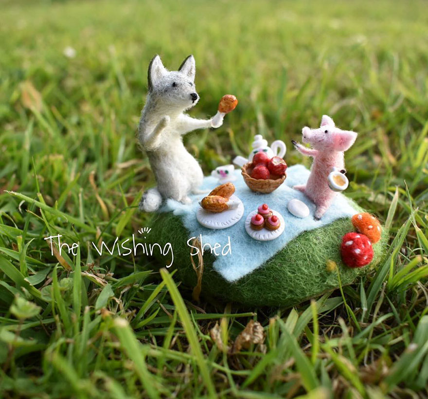 My Teenage Daughter Built Me A Custom Wooden Theatre Box So I Could Build Dreamy 3D Art Work Scenes From My Needle Felted Creations