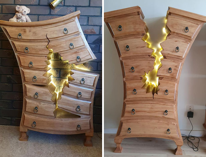 Este ebanista retirado se vuelve viral por crear muebles rotos y raros que parecen salidos de Disney