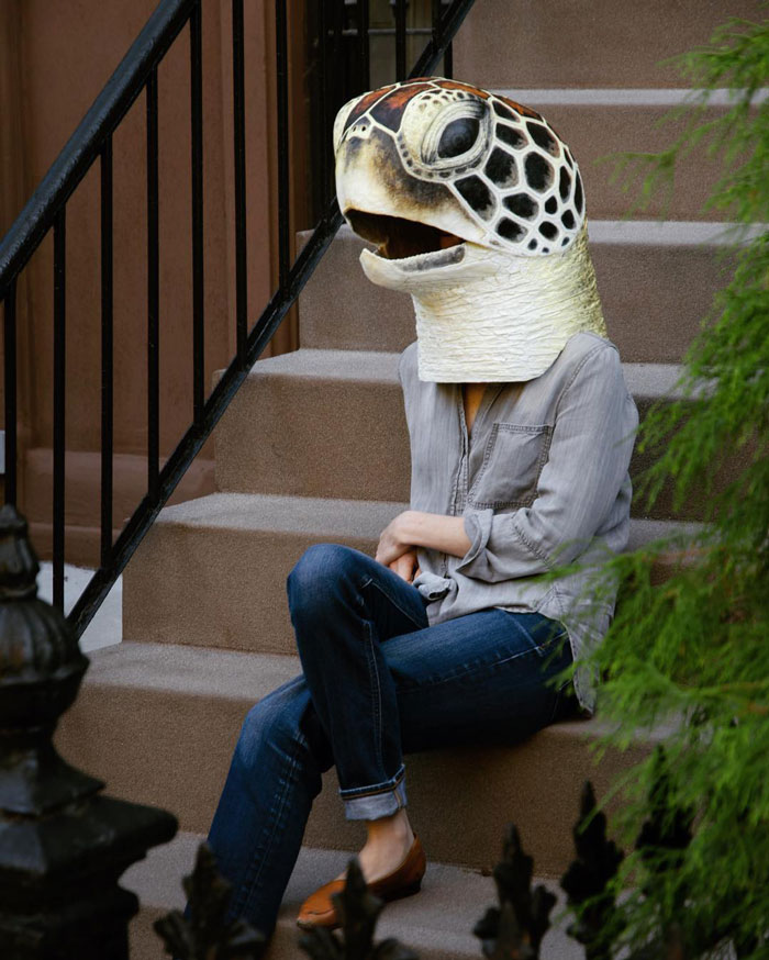 Artist Creates Realistic Animal Masks And Poses With Them In Ordinary Urban Areas Artist Creates Realistic Animal Masks And Poses With Them In Ordinary Urban Areas