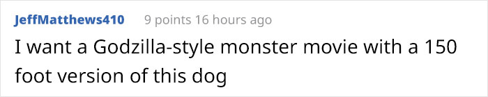Text comment about a dog resembling a monster in a humorous context. Text comment about a dog resembling a monster in a humorous context.