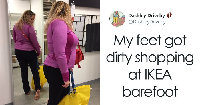 Woman in purple sweater and black pants holding yellow bag, illustrating a funny reason to call in sick involving dirty feet.