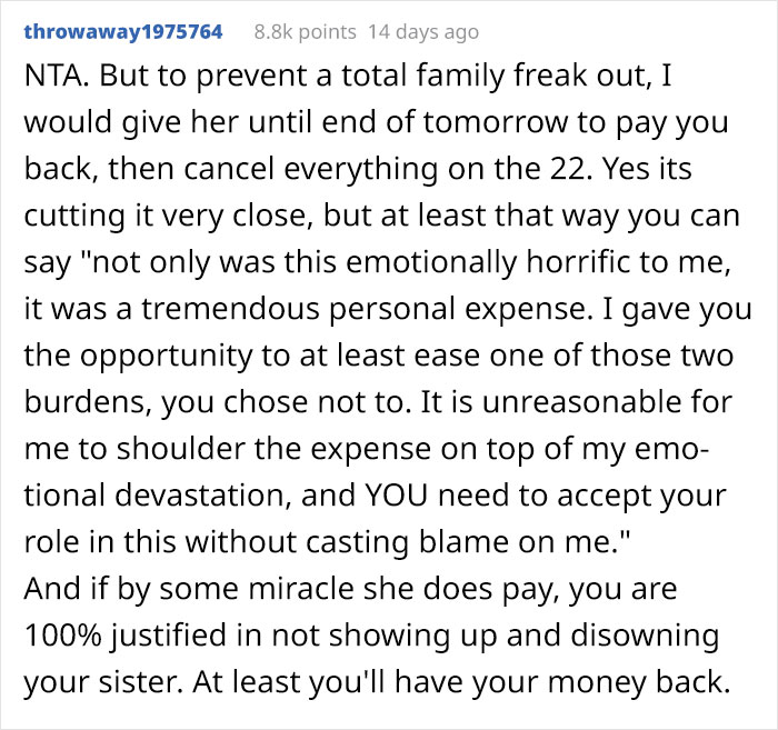 Woman Gets Cheated On 3 Weeks Before Her Wedding, Asks If She's A Jerk For Not Letting Her Sister Get Married Instead Woman Gets Cheated On 3 Weeks Before Her Wedding, Asks If She's A Jerk For Not Letting Her Sister Get Married Instead