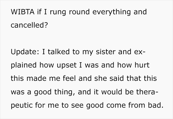 Woman Gets Cheated On 3 Weeks Before Her Wedding, Asks If She's A Jerk For Not Letting Her Sister Get Married Instead Woman Gets Cheated On 3 Weeks Before Her Wedding, Asks If She's A Jerk For Not Letting Her Sister Get Married Instead