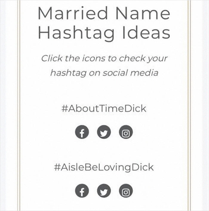 Guy Named Dick Tries Creating A Wedding Hashtag For Him And Fiancee, Gets Ridiculously Inappropriate Results Guy Named Dick Tries Creating A Wedding Hashtag For Him And Fiancee, Gets Ridiculously Inappropriate Results