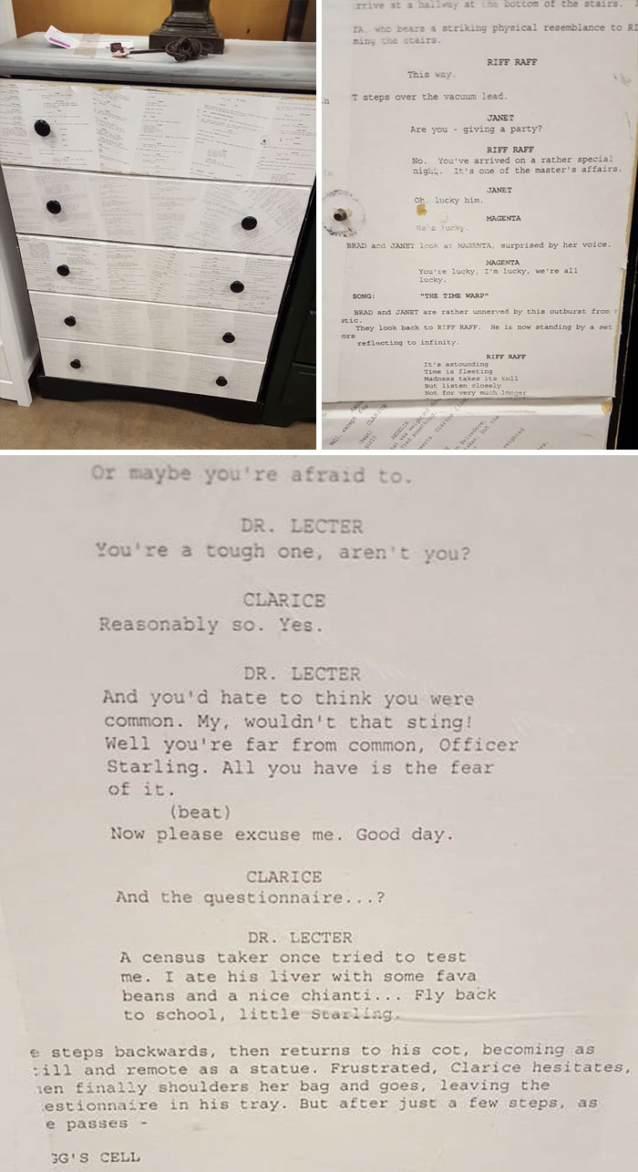 Found This Dresser Decorated With Scripts From Rocky Horror Picture Show And Silence Of The Lambs At The Goodwill In Parker, Co. It Did Not Come Home With Me