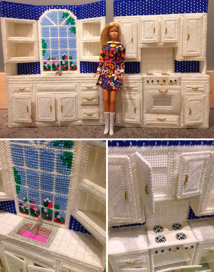 I Present To You A Plastic Canvas Needlepoint Barbie Kitchen Set! Found At An Estate Sale In Bloomington