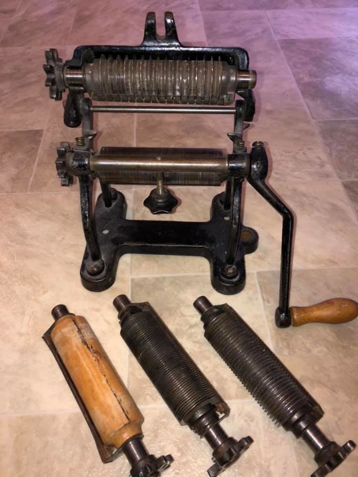 My Great Grandmother Came From Sicily In 1907. This Is Her Cast Iron Pasta Machine. With Cutters For Spaghetti, Linguine And Tagliatelle. Still Works Fin
