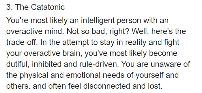 Text describing the Catatonic personality type from the Szondi Test, revealing hidden traits and behaviors.