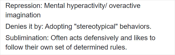 Text excerpt explaining repression and sublimation related to personality traits in the Szondi Test, highlighting mental hyperactivity and defense behaviors.