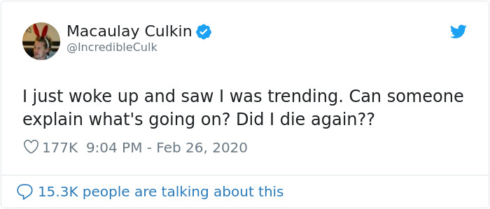 Confused Macaulay Culkin Asks If He Died Again After Waking Up To Find His Name Trending On Twitter