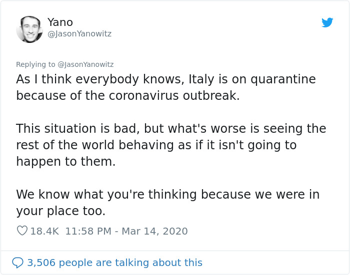 “To The Rest Of The World, You Have No Idea What’s Coming”: Man Lists 6 Stages Italy Has Gone Through “To The Rest Of The World, You Have No Idea What’s Coming”: Man Lists 6 Stages Italy Has Gone Through